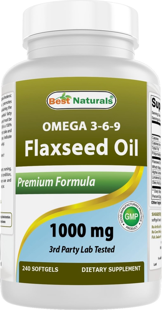 Mejores Naturales Aceite Flaxseed 1000 mg 240 Softgels - Omega-3-6-9 para la salud cardíaca