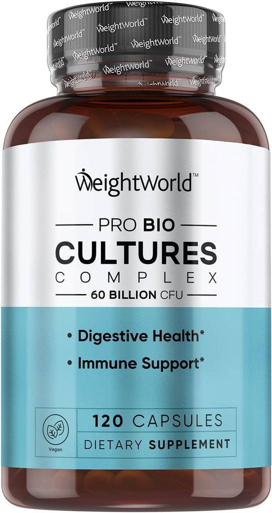 WeightWorld Bio Cultures Complex - Probiotic for Women &amp; Men - Third-Party Lab Tested - 120 Vegan Capsules (2 Months Supply) - 60 Billion CFU with 20 Probiotic Strains - Vegan, Non-GMO &amp; Gluten-Free