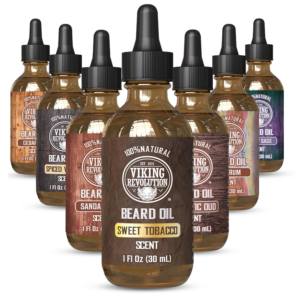 Viking Revolution Sweet Tobacco Beard Oil for Men - Natural Mens Beard Oil with Argan Oil and Jojoba Oil - Beard Softener, Strengthens and Moisturizes - Beard Conditioner for Men (Sweet Tobacco,1Pack)