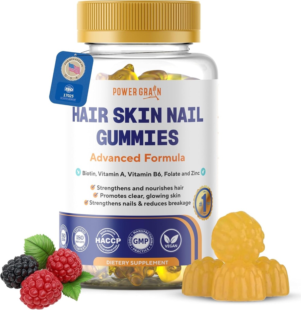 Premium Hair Skin and Nails Gummies – 5000 Mcg Biotin Vegan Vitaminas para Hombres – promueve el crecimiento saludable del cabello, uñas fuertes, piel radiante – 10X Extra Strength - Blueberry Flavour
