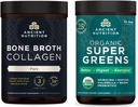 Antiguo Bono Nutricional Broth Collagen Powder, Puro, 30 Servings + Orgánica Supergreens Polvo, Greens Flavor, 25 Servings