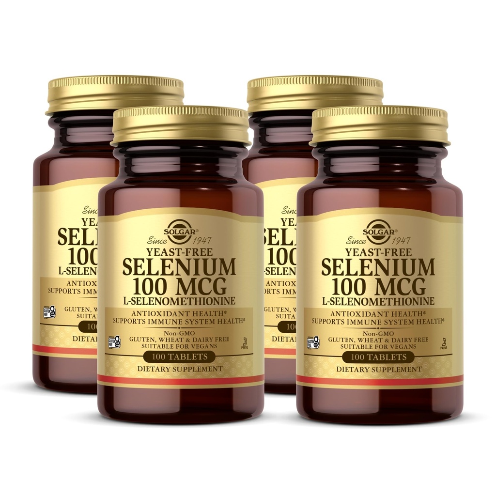 Solgar Yeast-Free Selenium 100 mcg - 100 Tablets, Pack of 4 - Supports Antioxidant & Immune System Health - Non-GMO, Gluten Free, Dairy Free, Kosher - 400 Total Servings