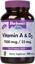 Bluebonnet Nutrition Vitamina A &amp; D3 25,000 UI/1,000 UI de Mar Profundo, Agua Fría, Aceite de Pesca - Para la salud de los ojos &amp; Función Inmunitaria* - Gluten Free - Dairy Free - Molecularmente Destilado - 100 Softgel/Servings