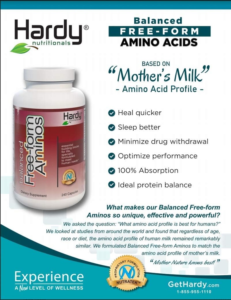 Aminos balanceados de Free-Form - Aminoácidos con el perfil de la leche humana, contiene los bloques de construcción esenciales para el neurotransmisor y la salud hormonal