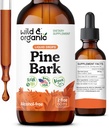 Wild & Organic Pine Bark Extract Tincture - Antioxidant Support - Pinus Pinaster Suplementos - French Maritime Bark Liquid Drops - 2-Month Supply - Vegan, Alcohol &amp; Sugar-Free - 2 fl oz