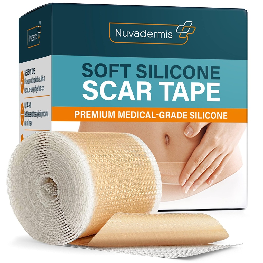 NUVADERMIS Silicone Scar Tape for Surgical Scars - 120" x 1,5" Roll - Medical Grade Scar Tape for Wrinkles, Surgical Scars, Keloid Scars, and Hypertrophic Scars - Reusable Scar Sheets Roll - 1 Pack