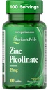 Pride de Puritan Zinc Picolinate Zinc 25 mg con calcio y fósforo, Suplemento dietético vegetariano para el sistema inmunológico, metabolismo energético, división celular y apoyo al crecimiento, 100 cápsulas