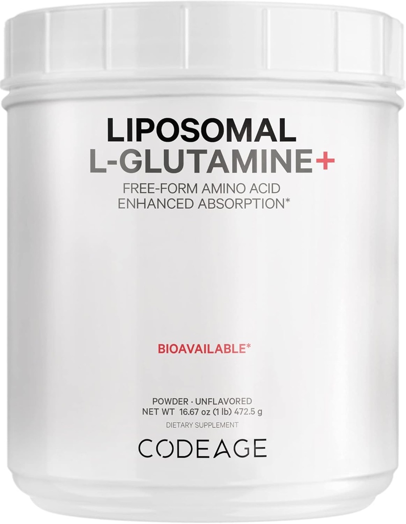 Codeage Liposomal L-Glutamine Powder - High-Potency L-Glutamine 5,000 mg por Serving - 3-Month Supply - Entrega Liposomal, Free-Form Amino Acid, Desflavored Glutamine - Non-GMO Gluten-Free - 16.67 oz