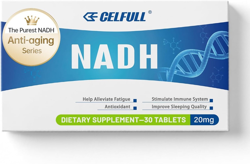 CELFULL NADH Suplemento 40mg Enchance NAD+ Suplemento de Apoyo Inmunitario Anti-Aging Cell Regeneration Energy & Chronic Fatigue Suplementos