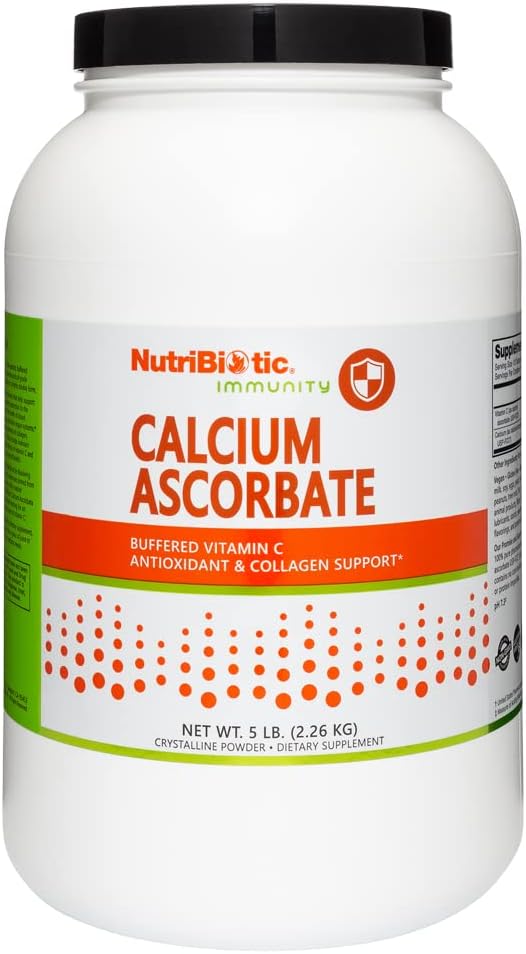 NutriBiotic - Calcium Ascorbate Vitamin C Powder, 5 Lb  Esencial Antioxidante &amp; Collagen Suplemento Buffered with Calcium ANTE No Acidic &amp; Easier on Digestion than Ascorbic Acid TEN Gluten &amp; GMO Free