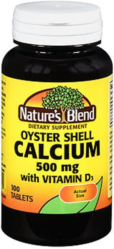 Blend Oyster Shell Calcium 500mg con vitamina D3, 100 Tabletas (Pack of 3)