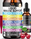 Zinc Quercetin Vitamina C D3 Liquid Immune Support with Vitamin A K2 Echinacea Chlorophyll and Elderberry - 9in1 Immune Defense Drops Complex for Immunity Health Respiratory Health - 60 Servings