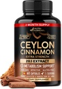 Ceylon Cinnamon Capsules - Extra Strength - Energy Heart & Metabolism Support for Men & Women - Pure Natural Cinnamon 20:1 Extract Supplement - GMO & Gluten Free - Made in USA - 60 Capsules 2 Month