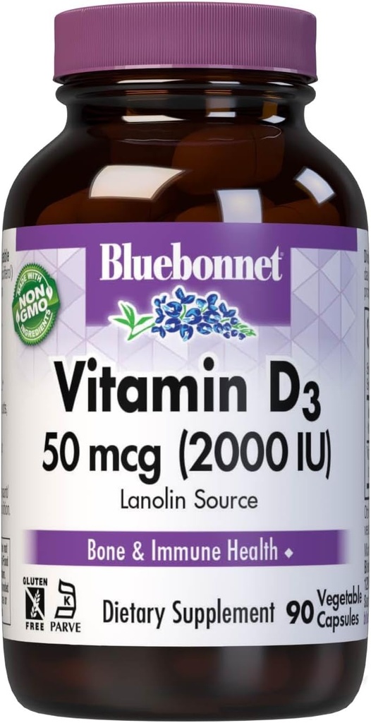 BlueBonnet Vitamina D3 2000 UI cápsulas vegetales, 90 cuenta