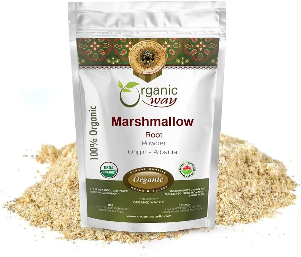 Vía Orgánica Marshmallow Root Powder (Althaea officinalis) - Herbal Tea  European Wild-Harvest Silencio Orgánica " Kosher Certified ← Non GMO " Gluten Free ← Origen - Albania (1/2LBS / 8Oz)