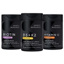 Sports Research Body Wellness Pack - Vitamin D3 5000iu K2 100mcg, Vegan Biotin 10,000mcg with Coconut Oil and High Potency Vitamin C Supplement 1000mg