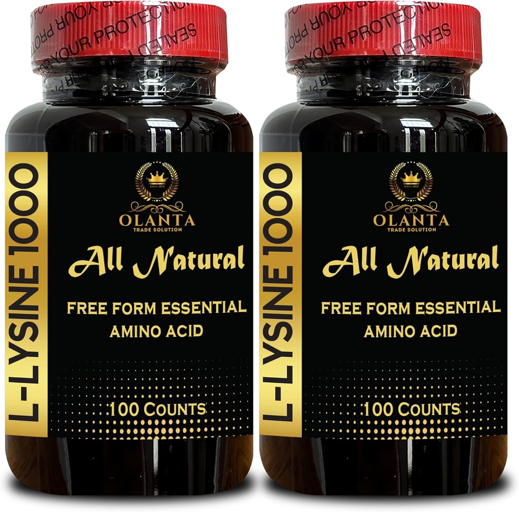 L-LYSINE 1000 mg Free Form Amino Acid Essential - L-Lysine Hydrochloride to Help Your Body Control The Acid and Alkaline Balance, Collagen Synthesis, Immune Support - 2 Bottles 200 Counts
