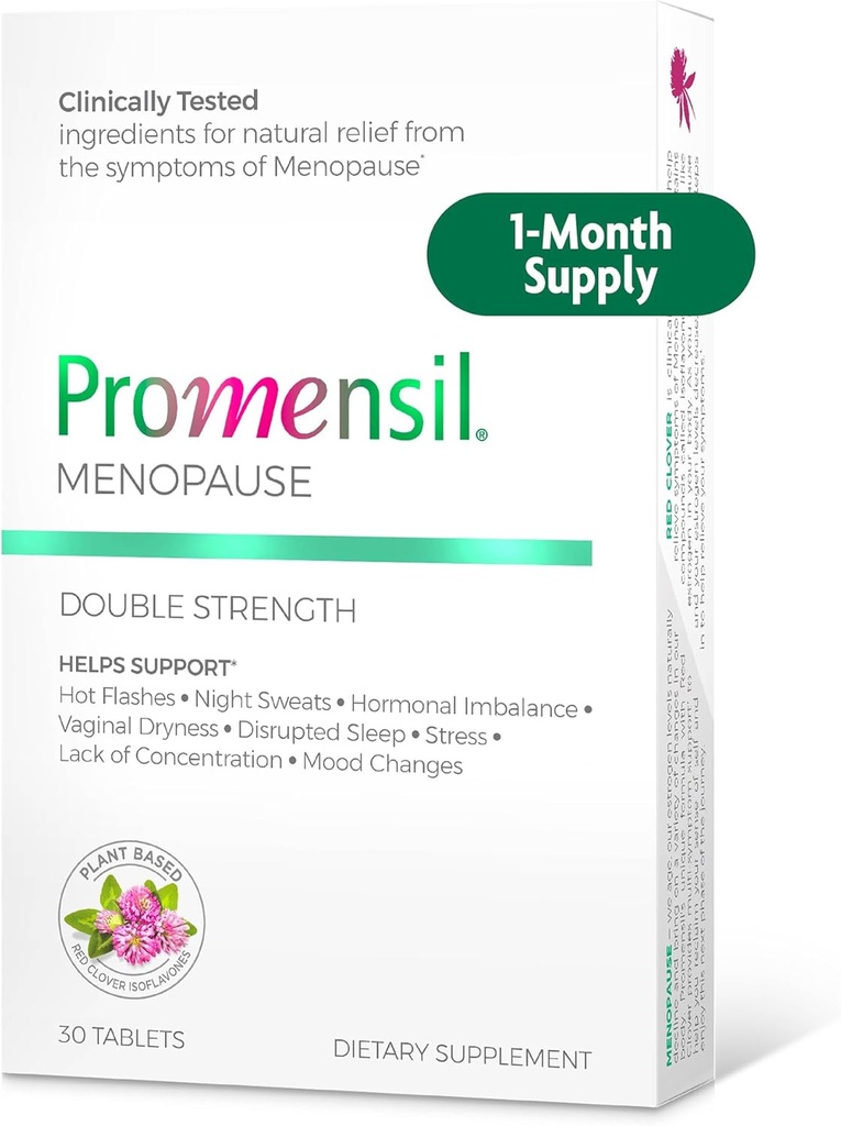 Promensil Menopause Double Strength - Menopause Supplements for Women, Red Clover Isoflavones, Helps Support Hot Flashes, Night Sweats, Restlessness - 30 Count