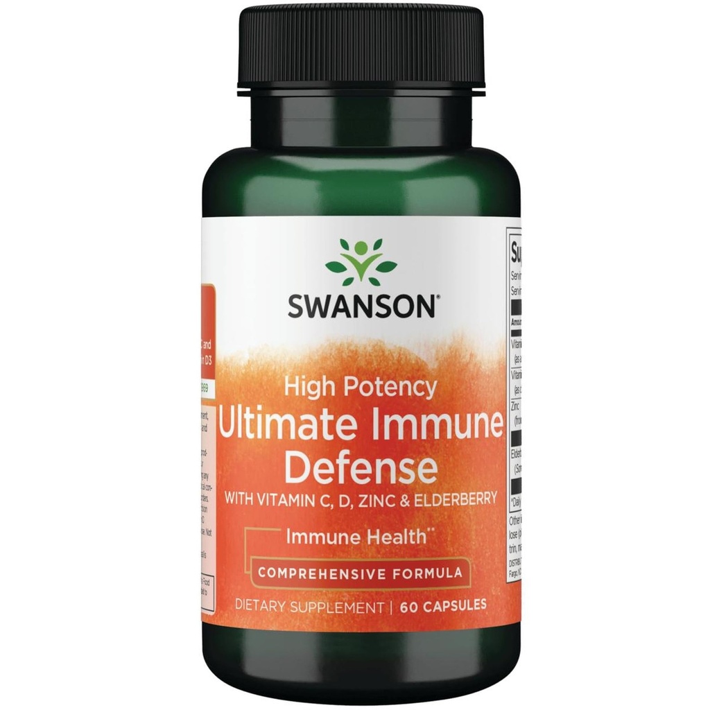 Swanson High Potency Ultimate Immune Defense con C, D, Zinc &amp; Elderberry 60 Caps