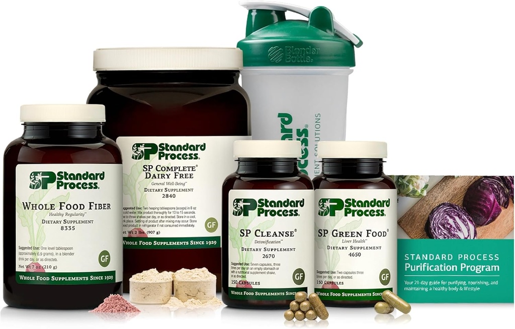 Standard Process Purification Product Kit con SP Complete® Dairy Free y Whole Food Fiber - Whole-Body Detox Program - Incluye Guide &amp; Blender Bottle - Vegan, Gluten-Free &amp; Non-Dairy Kit