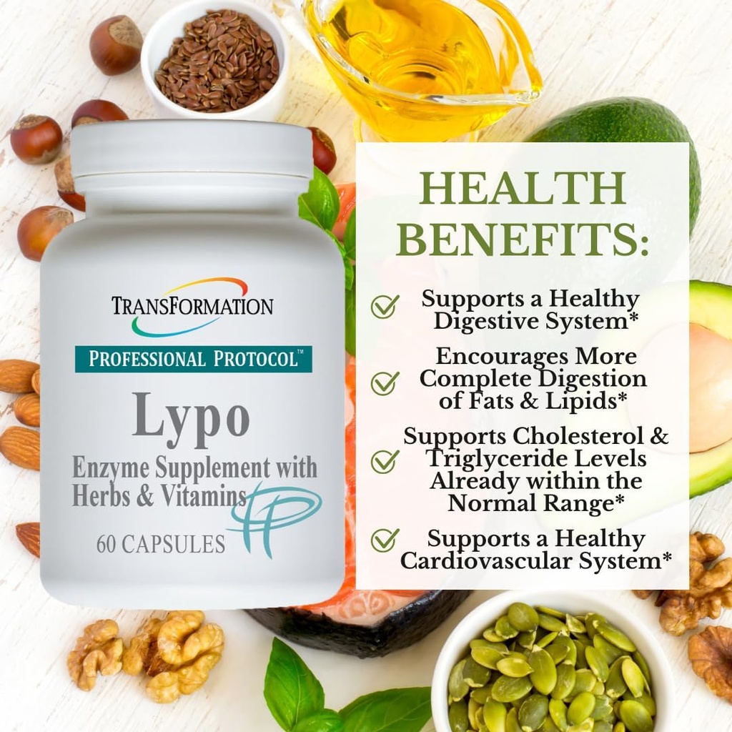 Transformación Enzimas Lypo Enzyme Suplemento con hierbas y vitaminas para la salud digestiva, 60 caps