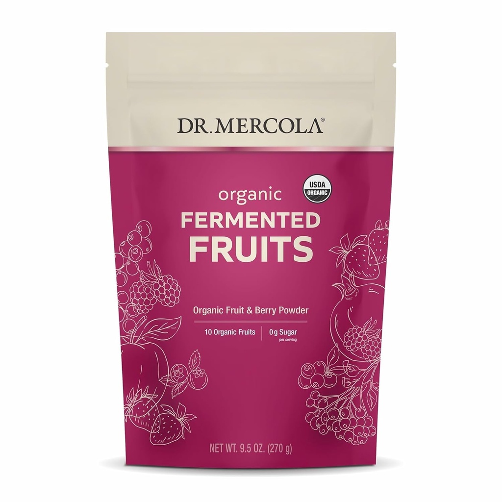 Dr. Mercola, Frutas fermentadas orgánicas, 9.5 oz (270 g), 90 Serviciones, Orgánica certificada, No GMO, Soy Libre, Sin gluten, USDA Orgánica