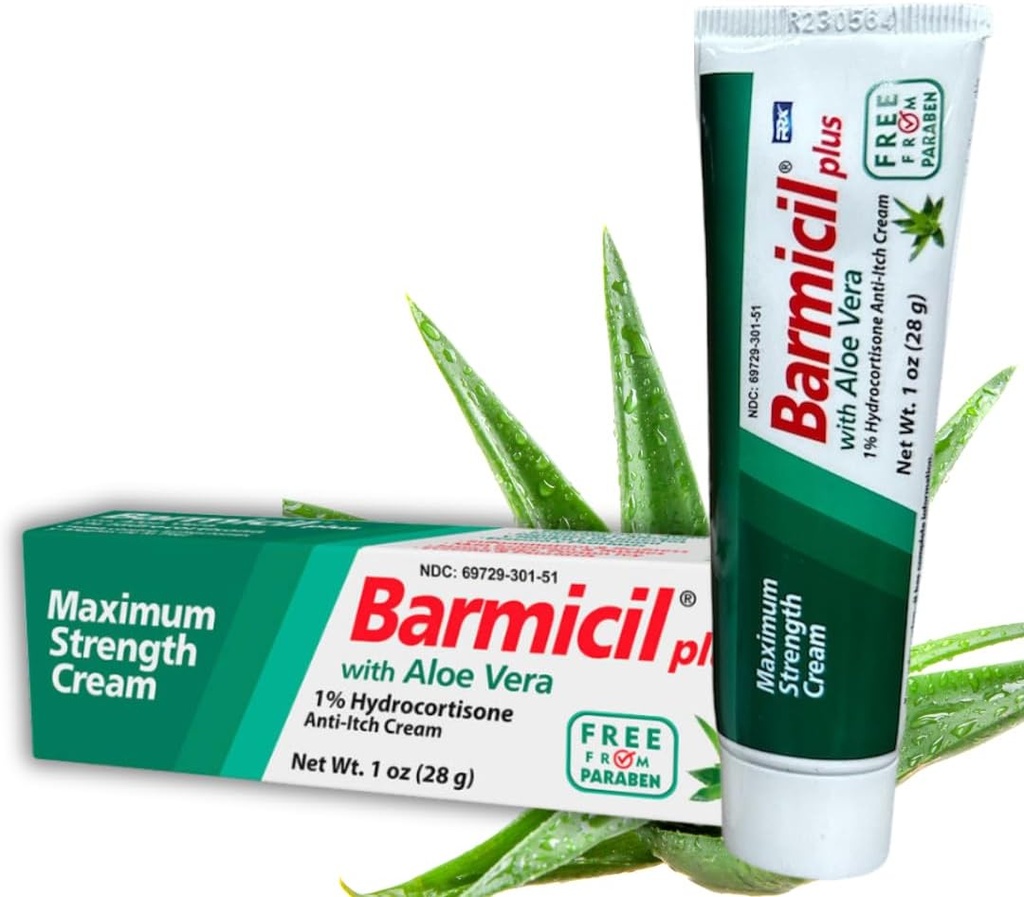 Plus Cream Skin Allergies Aloe Vera with 1% Hydrocortisone Maximum Strength Anti-Itch Contains 1 oz Tube (28 Grams) Relieves Skin Allergies