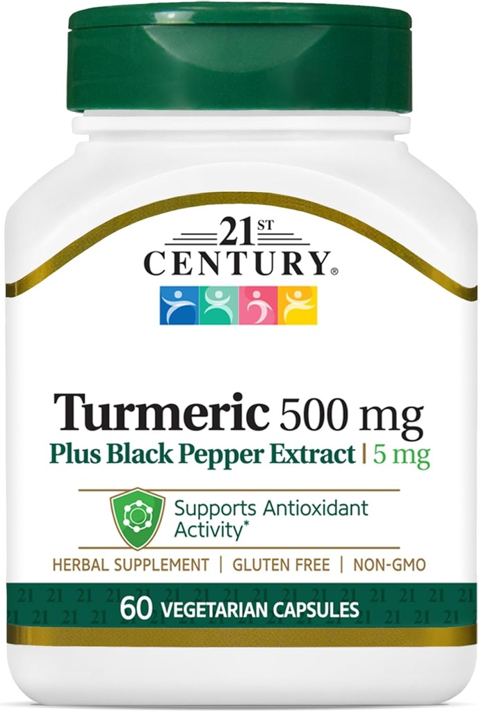 21st Century Turmeric 500 mg Plus Black Pepper Extract Vegetarian Capsules, 60 Conde