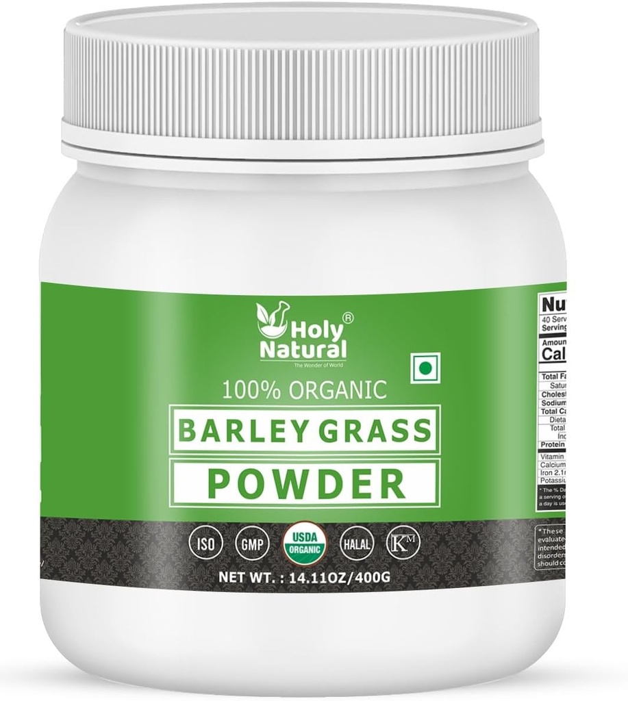 Organic Barley Grass Powder -14.11 oz/400 gm, Pure&Natural I Nutritionally Complete I Mix into Smoothie or Juice I Raw, Greenish Like Leaves, No Preservative,Non GMO