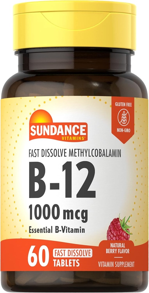 Sundance Vitamin B12 1000 mcg | Fast Dissolve Tablets | As Methylcobalamin | Vegetarian, Non-GMO & Gluten Free Supplement