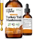 Wild & Organic Turkey Tail Tincture - Immune & Gut Support - Turquía Tail Mushroom Extract Drops - Vegan, Sugar &amp; Alcohol-Free Liquid Supplement - 2 fl oz