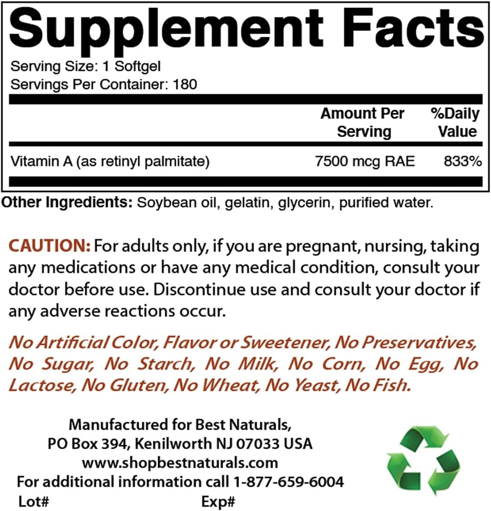 Best Naturals Vitamin A 25000 IU & Vitamin C 1000 mg