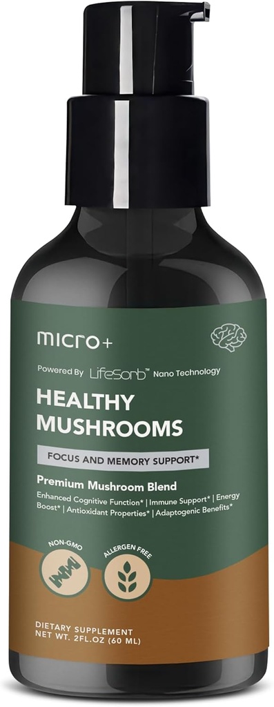 Mushroom+ por Micro+ Suplemento Nootropic Brain con LifeSorb – para Focus, Memory, Cognitive Boost