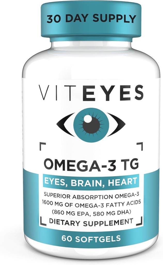 Viteyes Omega-3 TG apoya la salud de los ojos y el corazón, natural Triglicéride Fish Oil Formula, claro, 60 cuenta