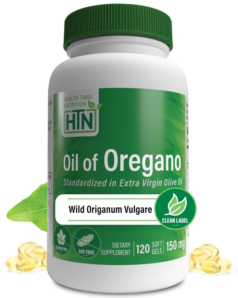 Oil of Oregano Supplement | Wild Harvested European Origanum Vulgare | Immune, Digestive, & Antioxidant Support | 120 Mini Softgels | Non-GMO, Gluten Free | by Health Thru Nutrition