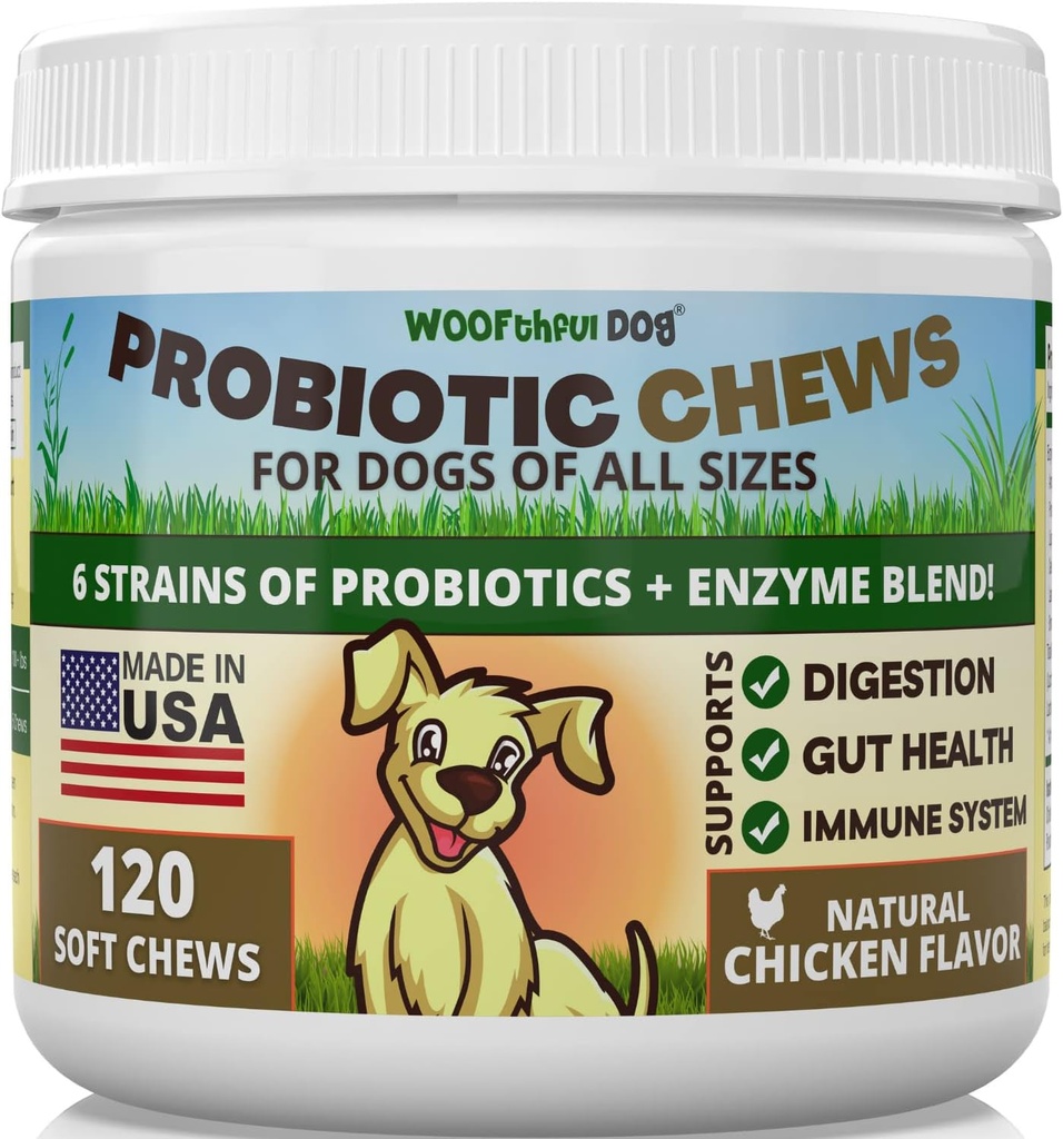 Probióticos para perros - Salud Digestiva, Gut Flora, Bowel Support, Immune System Support - Soft Chews Suplemento para perros 120 ct, Made in USA