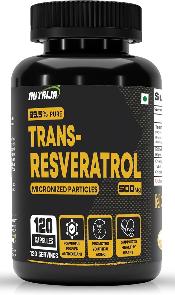 Trans Resveratrol 500MG Capsules - 99,5% Puro Micronizado y Altamente Biodisponible Suplemento TENIDO Slow Down Aging, Proven Powerful Anti-Oxidant TEN mejora el metabolismo y la salud cardíaca (120 cápsulas)