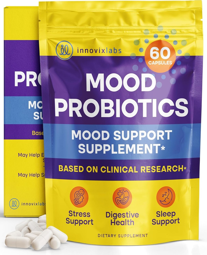 InnovixLabs Mood Probiotic for Women ' Men, Clinically Studied Digestive & Mood Support Supplement, Lactobacillus helveticus Rosell-52ND & Bifidobacterium longum Rosell-175, 60 cápsulas