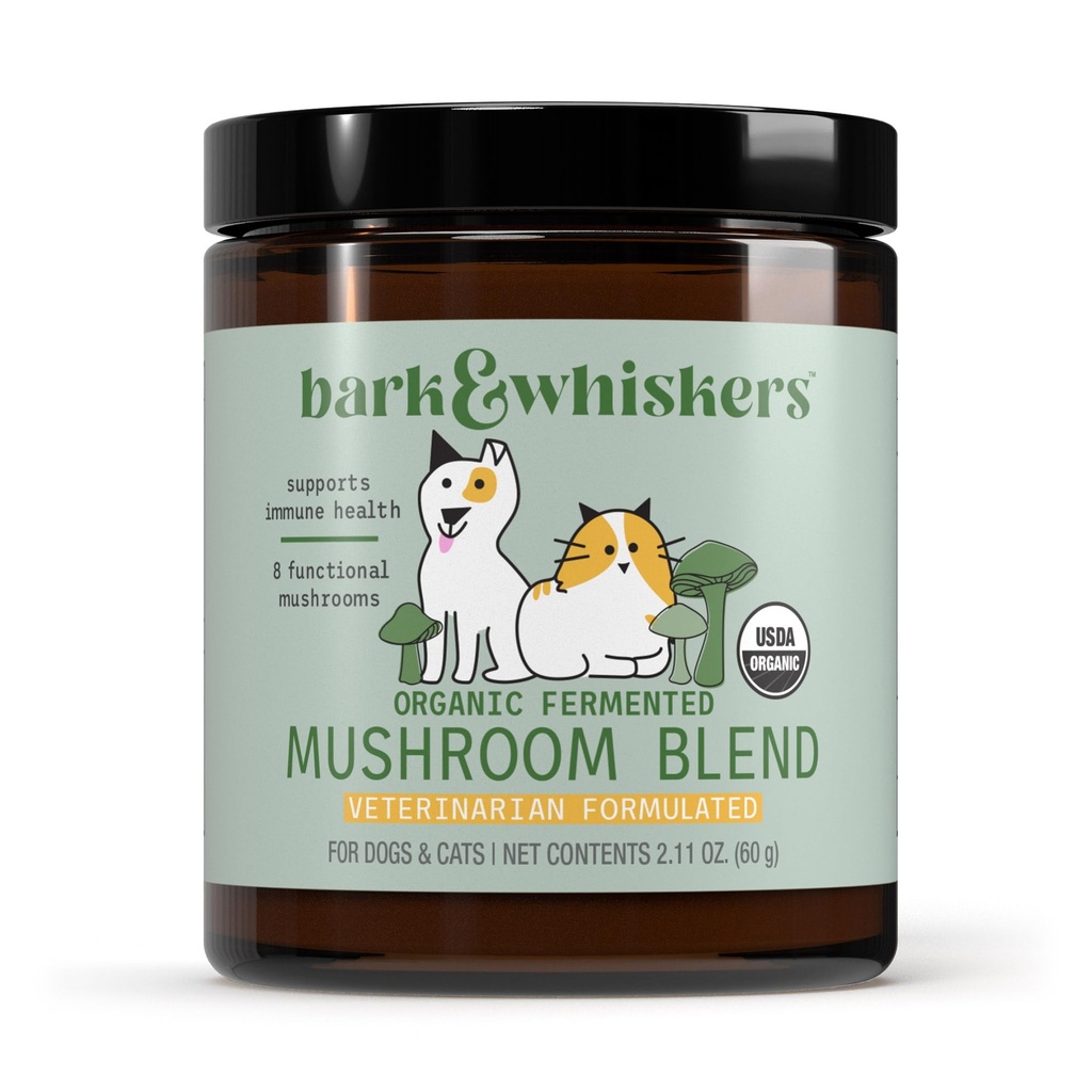 Dr. Mercola Bark &amp; Whiskers Organic Fermented Mushroom Blend - Cat & Dog Supplement - Supports Digestive & Immune Health - Free from Additives, Filler & Gluten - 2.11 oz. (60 Scoops)