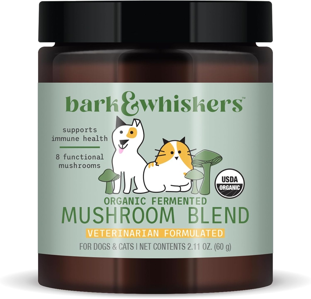 Dr. Mercola Bark &amp; Whiskers Organic Fermented Mushroom Blend - Cat & Dog Supplement - Supports Digestive & Immune Health - Free from Additives, Filler & Gluten - 2.11 oz. (60 Scoops)