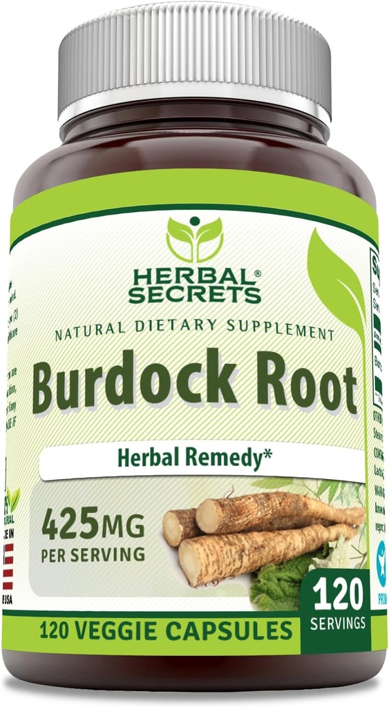 Herbal Secrets Burdock Root Suplemento Silencio 425 Mg Por Serving Silencio 120 Veggie Capsules ← Non-GMO TEN Gluten Free Silencio Made in USA