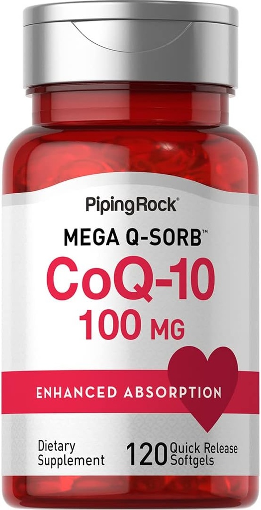 Piping Rock CoQ10 100mg ← 120 Softgels Silencio con Black Pepper Extract ← No GMO, Gluten Free Supplement