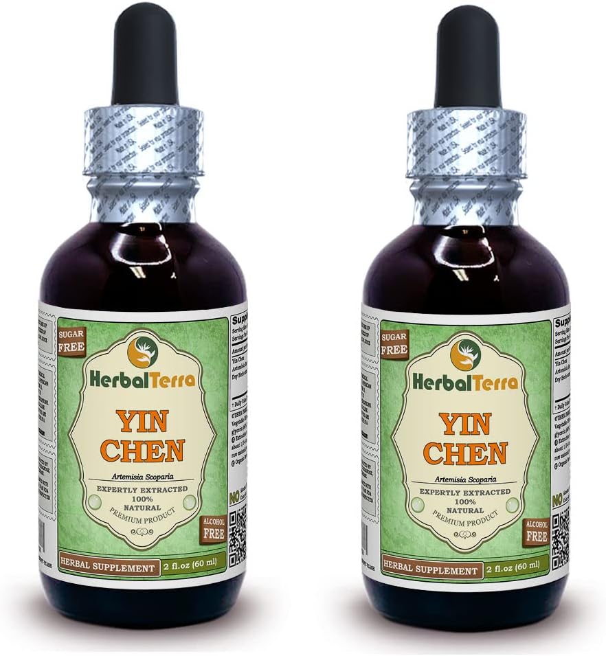 Yin Chen, Capillary Wormwood (Artemisia Scoparia) Glycerite, Dried Herb Alcohol-FREE Liquid Extract (Marca: HerbalTerra, Proudly made in USA) 2x2 fl.oz (2x60 ml)