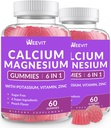 Azúcar Gummies de calcio gratis w/Vitamin D3 K2, Calcio Magnesio Zinc Gummies for Bone, Muscle & Immune, Algae CA Magnesium 2:1 Ratio Suplemento de calcio para hombres y mujeres - Vegan