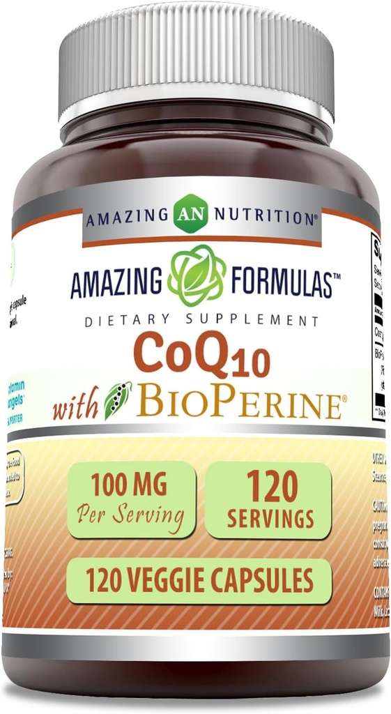 Amazing Formulas CoQ10 con BioPerine 100 Mg ← Vegetarian Capsules Suplemento ← No-GMO TENIDO Gluten-Free TEN Made in USA (1 Pack Ø 120 Cuenta)
