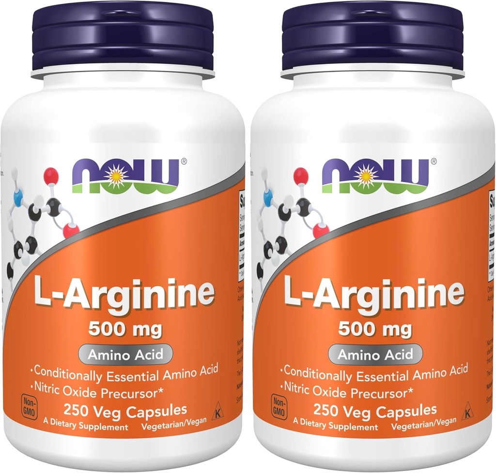 AHORA Suplementos, L-Arginina 500 mg, Nitric Oxide Precursor*, Amino Acid, 250 Veg Capsules (Pack of 2)
