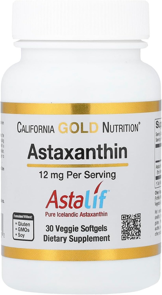 Astaxanthin de California Gold Nutrition - Destacando AstaLif® Pure Icelandic Astaxanthin - Gluten Free, Non-GMO - 12 mg - 30 Veggie Softgels