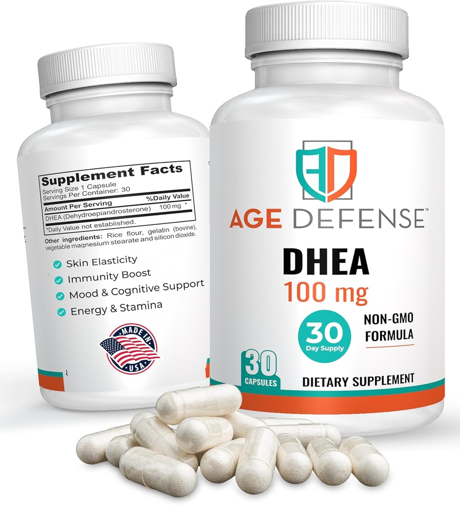 DHEA Capsules - DHEA Suplementos - Apoyo a la Energía Natural &amp; Apoyo Inmunitario - Apoyo Vitalidad, Elasticidad de la piel, &amp; Bienestar general - DHEA Suplemento para Mujeres y Hombres (100 mg)