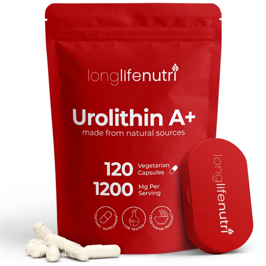 Urolithin A 1200mg - 120 Vegetarian Capsules of Pure Pomegranate-Derived Postbiotic, Third-Party Tested, GMP Certified, No Fillers, Vegan
