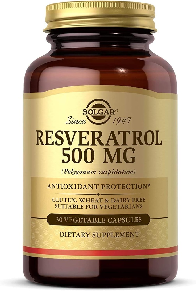 Resveratrol Solgar 500 mg, 30 cápsulas vegetales - Protección antioxidante - Gluten Free, Dairy Free - 30 Actuaciones